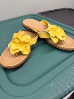 boc Yellow Floral Slide Sandals with Decorative Flower